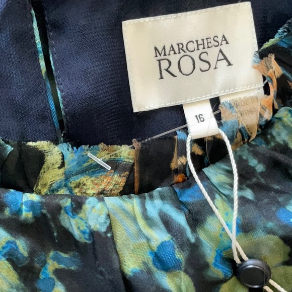 MARCHESA Printed Ruffle Mini Dress      Color: Blue Multi - Picture 4 of 12